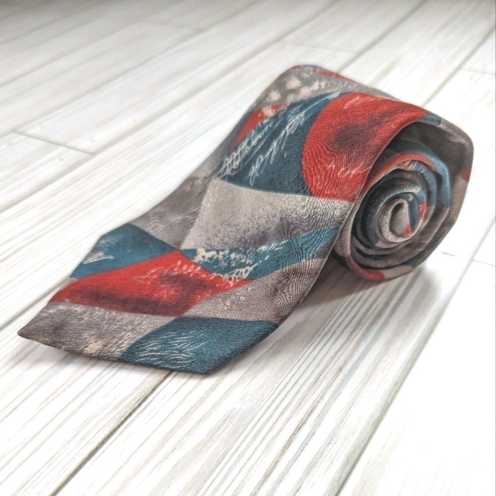Oscar de la Renta Vintage Couture Abstract Necktie Ash Gray Red Garnet
